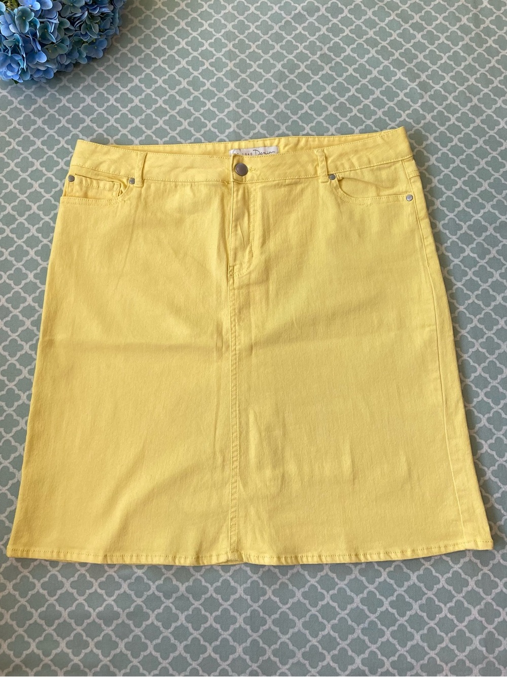Cato Bright Yellow Colored Denim Pencil Skirt 16
